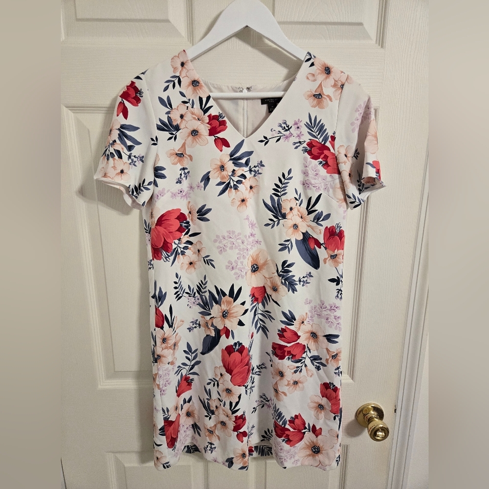 Ann Taylor White And Pink Floral V-Neck Short Dress Size Small Petite